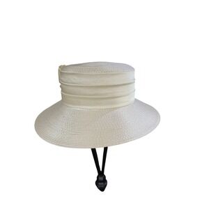 Elegant Cream Straw Sun Hat Women's Wide Brim Flower Bow Church Wedding